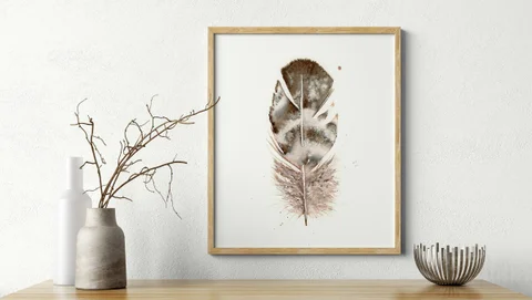 Image of a feather watercolor painting by Shayna Larsen, originals & prints available