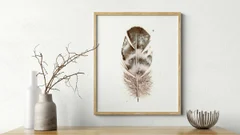 Image of a feather watercolor painting by Shayna Larsen, originals & prints available
