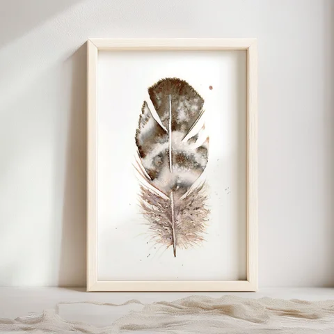 Image of a feather watercolor painting by Shayna Larsen, originals & prints available
