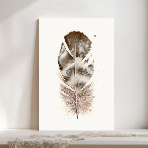 Image of a feather watercolor painting by Shayna Larsen, originals & prints available