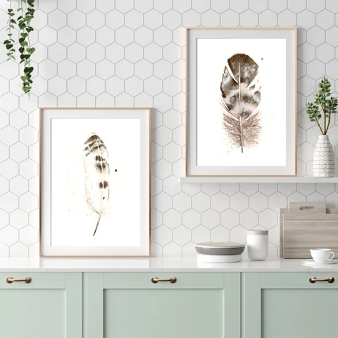 Image of a feather watercolor painting by Shayna Larsen, originals & prints available