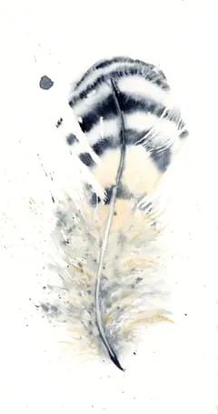 Image of a feather watercolor painting by Shayna Larsen, originals & prints available