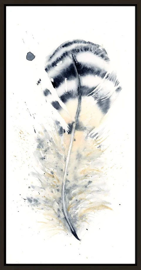Image of a feather watercolor painting by Shayna Larsen, originals & prints available