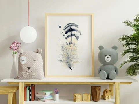 Image of a feather watercolor painting by Shayna Larsen, originals & prints available