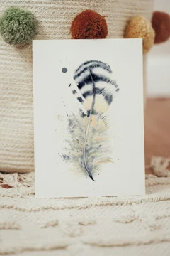Image of a feather watercolor painting by Shayna Larsen, originals & prints available