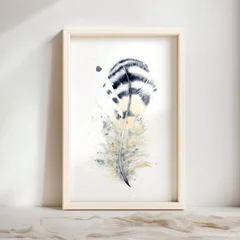Image of a feather watercolor painting by Shayna Larsen, originals & prints available