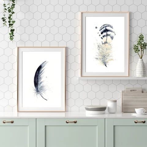 Image of a feather watercolor painting by Shayna Larsen, originals & prints available