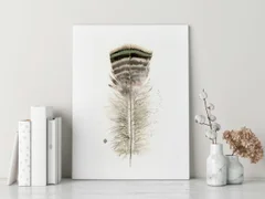 Image of a feather watercolor painting by Shayna Larsen, originals & prints available