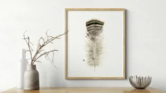 Image of a feather watercolor painting by Shayna Larsen, originals & prints available