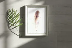 Image of a feather watercolor painting by Shayna Larsen, originals & prints available