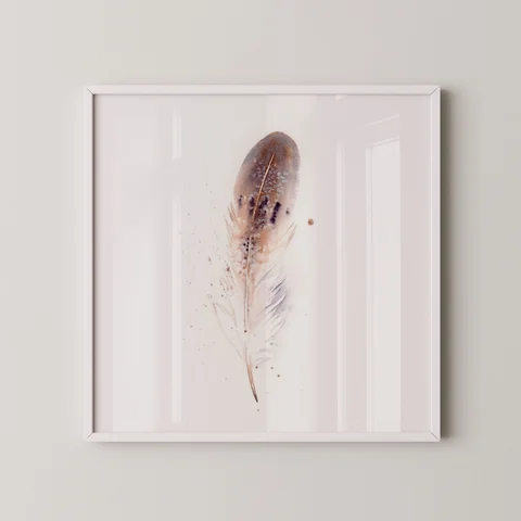 Image of a feather watercolor painting by Shayna Larsen, originals & prints available