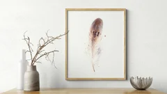 Image of a feather watercolor painting by Shayna Larsen, originals & prints available