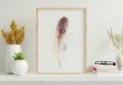Image of a feather watercolor painting by Shayna Larsen, originals & prints available