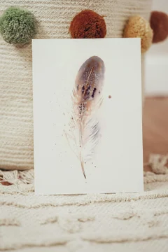 Image of a feather watercolor painting by Shayna Larsen, originals & prints available