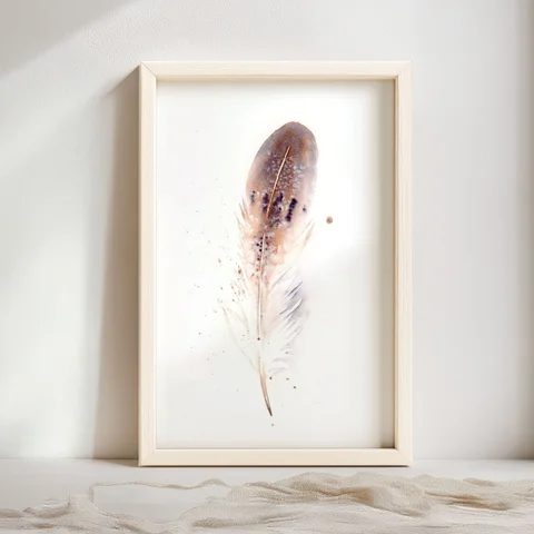 Image of a feather watercolor painting by Shayna Larsen, originals & prints available