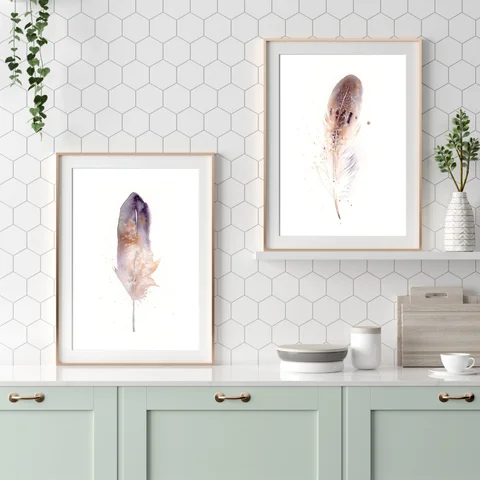 Image of a feather watercolor painting by Shayna Larsen, originals & prints available