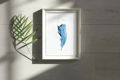 Image of a feather watercolor painting by Shayna Larsen, originals & prints available