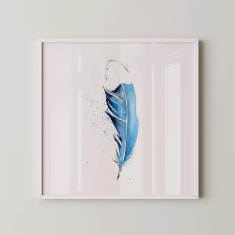 Image of a feather watercolor painting by Shayna Larsen, originals & prints available