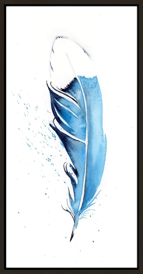 Image of a feather watercolor painting by Shayna Larsen, originals & prints available