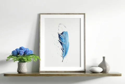Image of a feather watercolor painting by Shayna Larsen, originals & prints available
