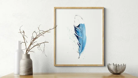 Image of a feather watercolor painting by Shayna Larsen, originals & prints available