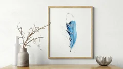 Image of a feather watercolor painting by Shayna Larsen, originals & prints available