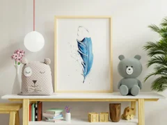 Image of a feather watercolor painting by Shayna Larsen, originals & prints available