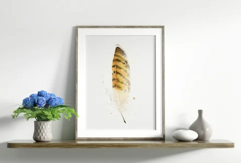 Image of a feather watercolor painting by Shayna Larsen, originals & prints available