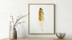 Image of a feather watercolor painting by Shayna Larsen, originals & prints available