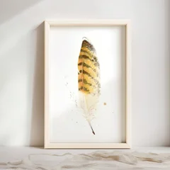 Image of a feather watercolor painting by Shayna Larsen, originals & prints available
