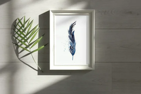 Image of a feather watercolor painting by Shayna Larsen, originals & prints available