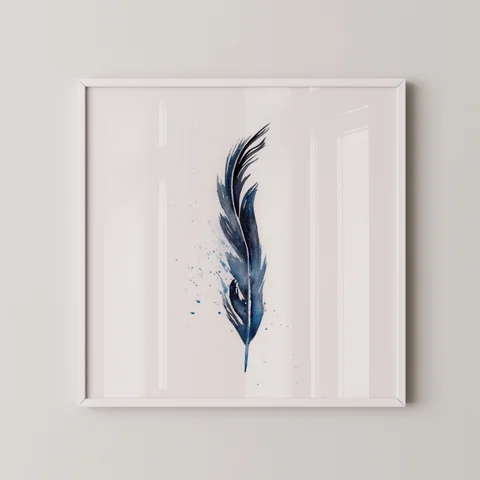 Image of a feather watercolor painting by Shayna Larsen, originals & prints available