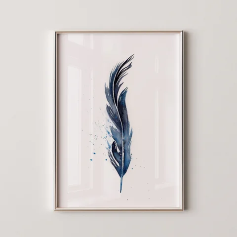 Image of a feather watercolor painting by Shayna Larsen, originals & prints available
