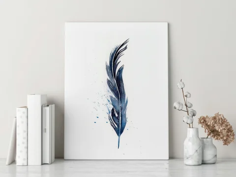 Image of a feather watercolor painting by Shayna Larsen, originals & prints available