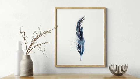 Image of a feather watercolor painting by Shayna Larsen, originals & prints available