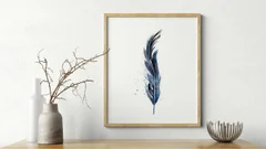 Image of a feather watercolor painting by Shayna Larsen, originals & prints available