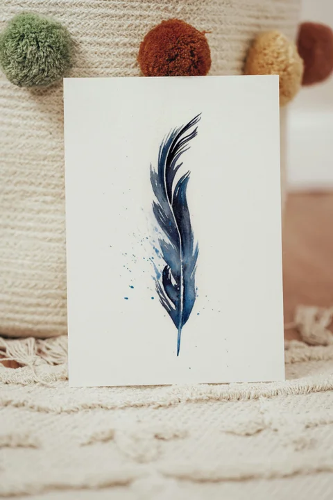 Image of a feather watercolor painting by Shayna Larsen, originals & prints available