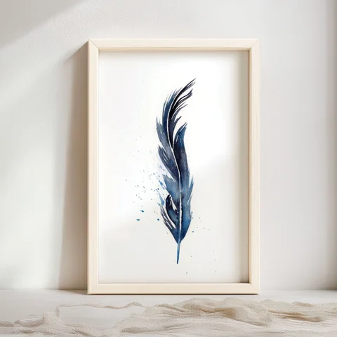 Image of a feather watercolor painting by Shayna Larsen, originals & prints available