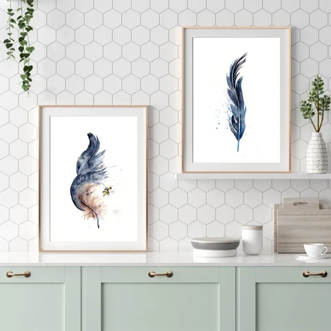 Image of a feather watercolor painting by Shayna Larsen, originals & prints available