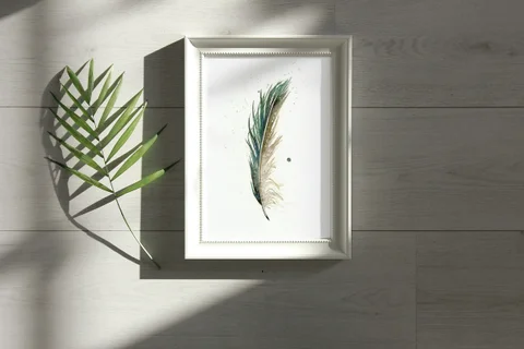 Image of a feather watercolor painting by Shayna Larsen, originals & prints available