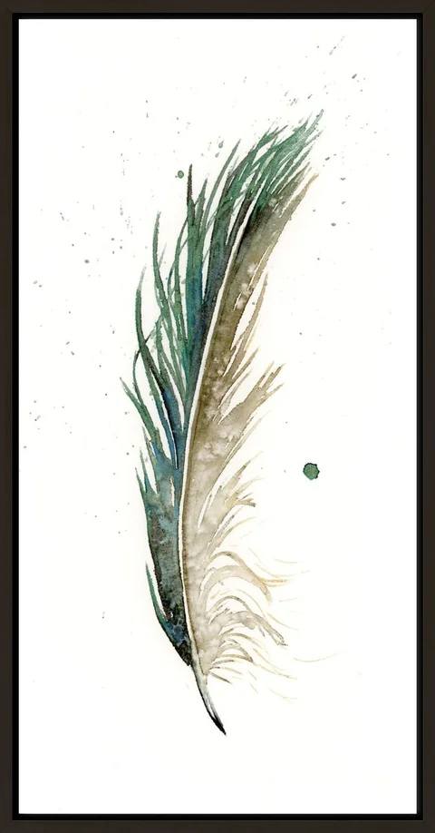Image of a feather watercolor painting by Shayna Larsen, originals & prints available