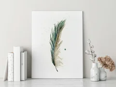 Image of a feather watercolor painting by Shayna Larsen, originals & prints available