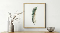 Image of a feather watercolor painting by Shayna Larsen, originals & prints available