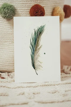 Image of a feather watercolor painting by Shayna Larsen, originals & prints available