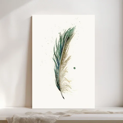 Image of a feather watercolor painting by Shayna Larsen, originals & prints available