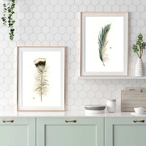 Image of a feather watercolor painting by Shayna Larsen, originals & prints available