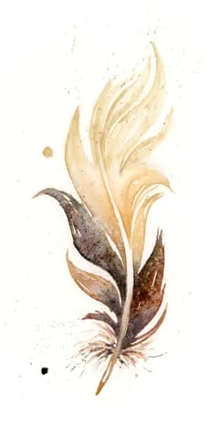 Image of a feather watercolor painting by Shayna Larsen, originals & prints available