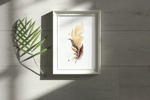 Image of a feather watercolor painting by Shayna Larsen, originals & prints available