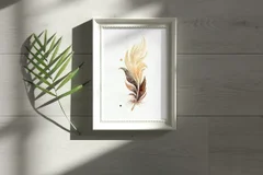 Image of a feather watercolor painting by Shayna Larsen, originals & prints available