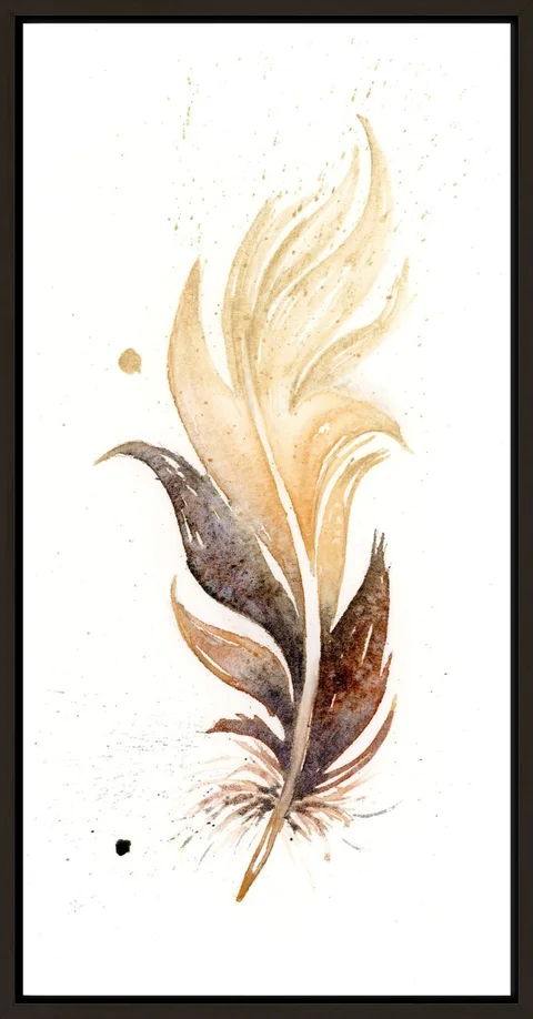 Image of a feather watercolor painting by Shayna Larsen, originals & prints available